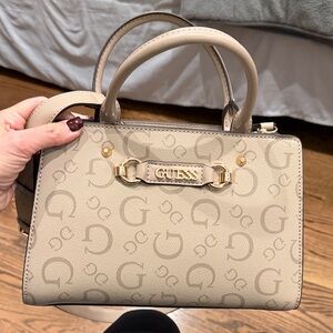 GUESS Cream Satchel with Gold Accents